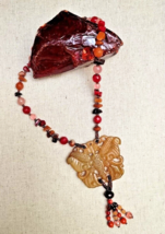 Carved Natural Yellow Jadeite Butterfly &amp; Semi Precious Stone Necklace V... - £34.00 GBP