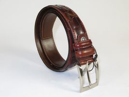 Men Genuine Leather Belt PIERO ROSSI Turkey Soft Full Grain Stitched #137 Cognac image 3
