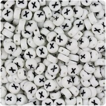 BeadTin White Opaque 7mm Coin Alphabet Beads - Black Letter X (100pcs) - $2.09