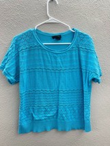 Spense Womens Blouse Size Medium Blue Short Sleeve Open Knit Top - £7.52 GBP