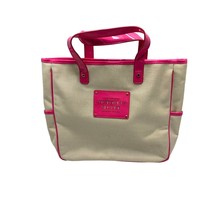 VS Victorias Secret Tote Bag Canvas Beige Pink Patent Leather Trim and L... - $19.79