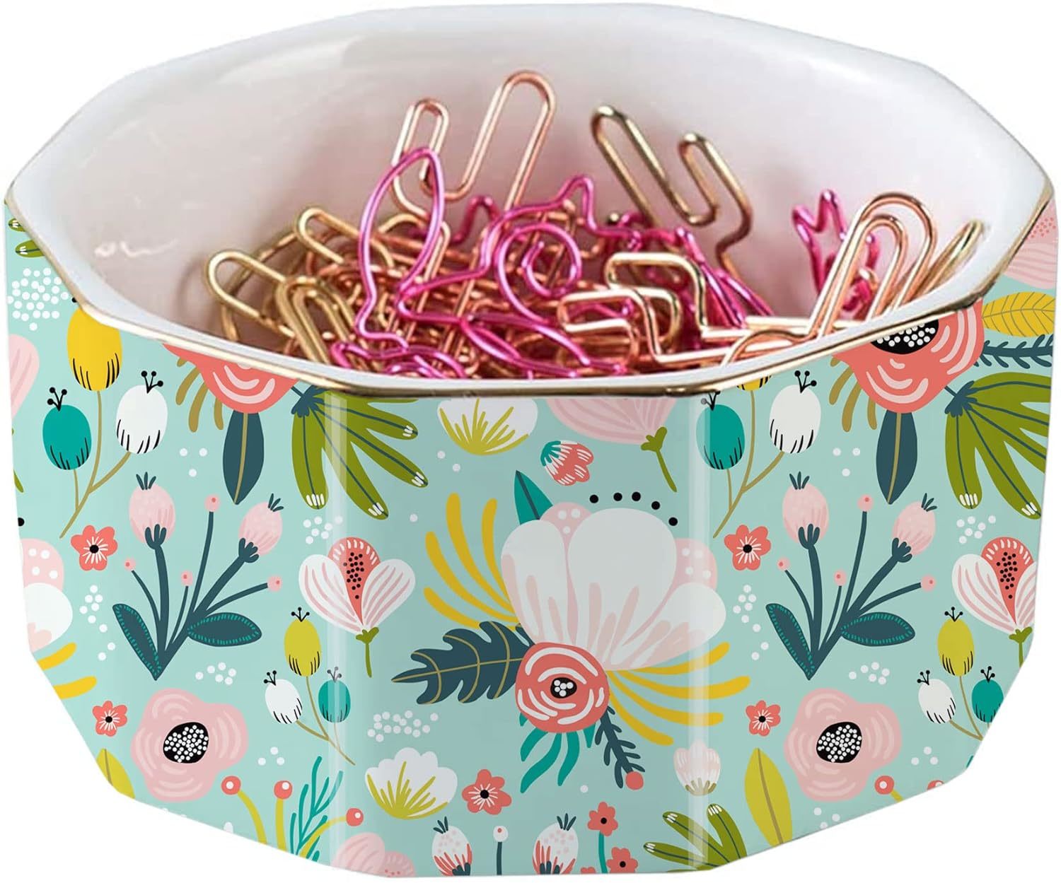 Ceramic Paper Clip Holder Gold Line Paper Clip Dispenser Organizer For D... - $18.57