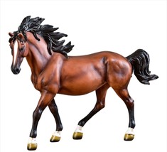 Horse Figurine Standing Brown With Black Mane and Tail 11&quot; High Country Resin  - £55.38 GBP