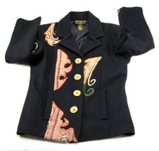 Alex Evenings Womens Black Wool Blend Embroidered Button-Up Coat With Po... - $545.72 MXN