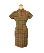 Vintage 1960s Orange Plaid Wiggle Dress Asian Mandarin Collar Womens Siz... - $174.22 CAD