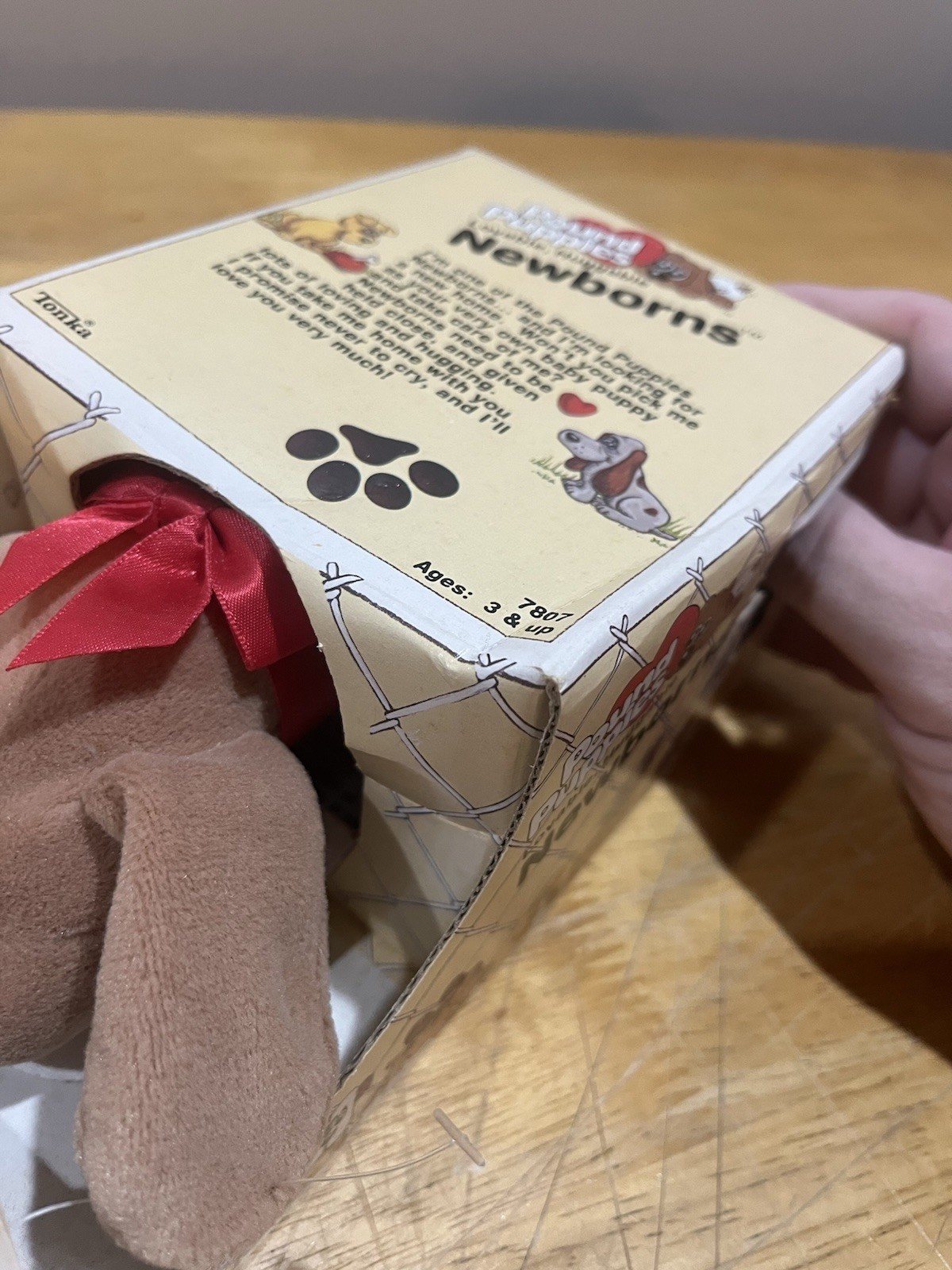 Tonka Pound Puppies Newborn Tan Red Bow 8" Stuffie 1985 Dog Box Item image 5