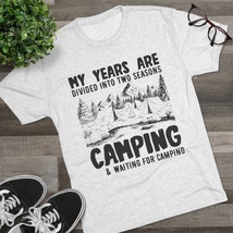 Unisex Tri-Blend Crew Tee, Black and White Camping Scene Graphic, Outdoors Lover - £22.17 GBP+