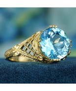 Natural 4.5 Ct. Blue Topaz Vintage Style Filigree Ring in Solid 9K Yello... - £432.49 GBP
