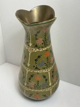 Vase 8.75”  Asian Intricate Design Floral Gold Green Black Red Vintage - $21.03