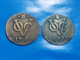 2 Pcs Dutch Colonial Voc Half 1/2 Duit 1769 - 1770 New York Penny SMALL ... - £14.53 GBP