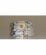 Handcrafted ~ Two-Tone Silver ~ Gold Wide Band ~ Sunflower Ring ~ Women&#39;... - $285.35 MXN