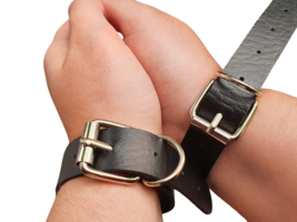 Leather Cuff With D Shackle 12 hole BDSM Kink Cuffs Buckled Black Leather x 2 - £8.36 GBP