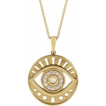 14K Yellow Gold Ethiopian Opal &amp; 1/6 CTW Diamond Evil Eye 16-18&quot; Necklace - £778.57 GBP