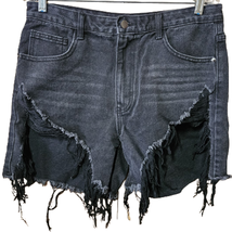 Black High Rise Distressed Jean Shorts Size 10 - £19.35 GBP