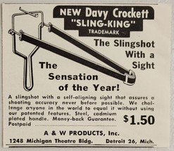 1955 Print Ad Davy Crockett Sling-King Slingshot A&amp;W Products Detroit,Michigan - £7.29 GBP