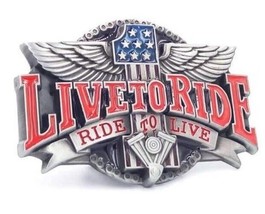 Red Live to Ride Biker Belt Buckle Metal BU154 - £7.82 GBP