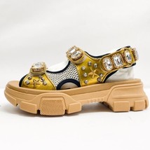 GUCCI Crystal-embellished Sandals In 8065 Gold Sz 34.5G/34.EU/4.5US/1.5U... - £502.69 GBP
