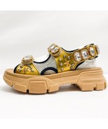 GUCCI Crystal-embellished Sandals In 8065 Gold Sz 34.5G/34.EU/4.5US/1.5U... - £496.90 GBP