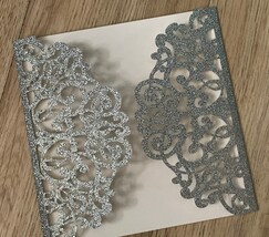 50pcs Glitter Silver Laser Cut Wedding Invitations,Invitations,Invitatio... - £52.83 GBP