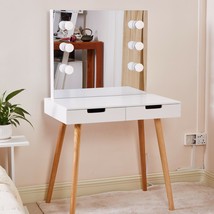 Wooden Vanity Table Makeup Dressing Desk with LED Light, White - £203.55 GBP