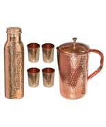 Pure Copper Hammered Water Pitcher Jug Brass Knob Hammered Bottle Tumble... - £54.10 GBP