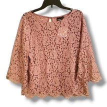Rafaella Women&#39;s Size M Floral Lace 3/4 Sleeve Mauve Pink Blouse - £23.81 GBP