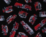 Cotton Fire Engines Trucks Fire Department Firefighters Fabric Print BTY... - $11.95