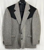 Taos Country Western Blazer Gray 2 Button With Black Yoke 100% Pure Wool - £40.91 GBP