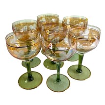 Vintage German Wine Glass Set Goblet Set Green Stem Etched Grape Leaves Clusters - £62.28 GBP