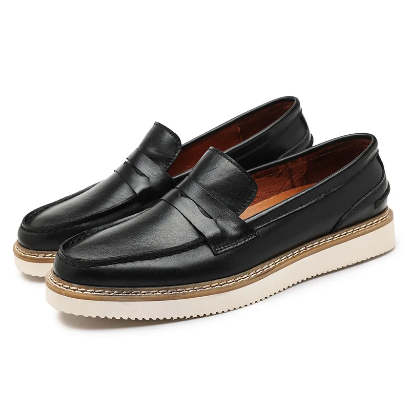 Vintage Brown Black Casual Men GENUINE LEATHER Loafers Shoes Men - $120.80