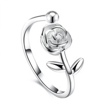 925 Sterling Silver Solid Rose Flower Wedding Engagement Band Ring Adjustable - £12.97 GBP