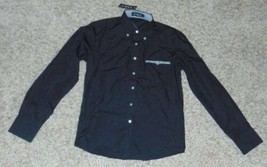 Mens Dress Shirt VSKA Senior Slim Black Button Front Long Sleeve-size L - $14.85