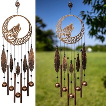 27.5&quot; H Rustic Copper Tribal Wolf Dreamcatcher Wind Chimes For Outside Unique Dr - £32.25 GBP