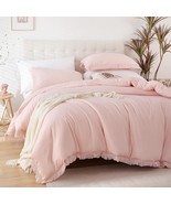 Queen Comforter Set Blush Pink, 3 Pcs Boho Fringe Tufted Soft Microfiber... - £49.43 GBP
