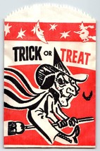 Trick Or Treat Halloween Candy Goodie Bag Ugly Witch On Broom Crescent M... - $11.40