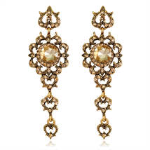 Champagne Crystal &amp; Cubic Zirconia Flower Heart Drop Earrings - £11.35 GBP