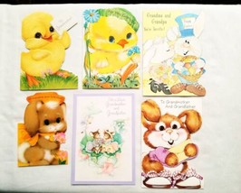 Vintage Assorted Die Cut Happy Easter Card Grandma &amp; Grandpa Chick, Egg, Bunny 2 - £9.59 GBP
