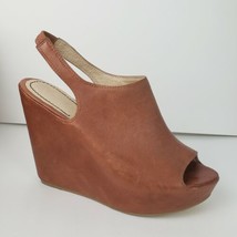 Elizabeth &amp; James Holly Open Toe Wedge Slingback Brown Sz 8.5 Fall Trend Shoes - £30.46 GBP
