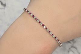 Vintage 5.65Ct Round Ruby and Diamond Bracelet 14k Yellow Gold Over 7 inch - £166.30 GBP