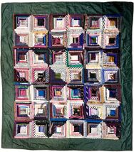 Vintage Antique Hand Made Log Cabin Quilt Silk 52" x 46" Wall Hang - $88.05