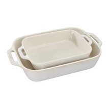2 Piece Ceramic Stoneware Baking Dish Set in Ivory Cream Beige - $139.99