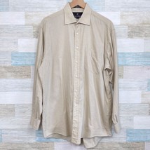 Hickey Freeman Spread Collar Dress Shirt Beige Button Front USA Made Mens 16 34 - $34.64