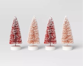 Nwt Wondershop 2024 4 Pc 4&quot; Red Sisal Bottle Brush Trees Set Xmas Ornament - £10.83 GBP