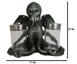 Winged Cthulhu The Wise One Octopus Kraken Salt And Pepper Shakers Holder Set - £32.85 GBP