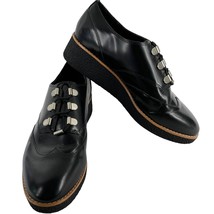 Rebecca Minkoff Polly Leather Wedge Oxfords Black 8M - $55.00