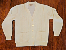 Vintage 60s Sears Button Front Long Sleeve Cable Knit Cardigan Ivory Sz Medium  - £55.68 GBP