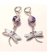 Agate earrings Dragonfly earrings Silver earrings Pink purple black agat... - $34.00
