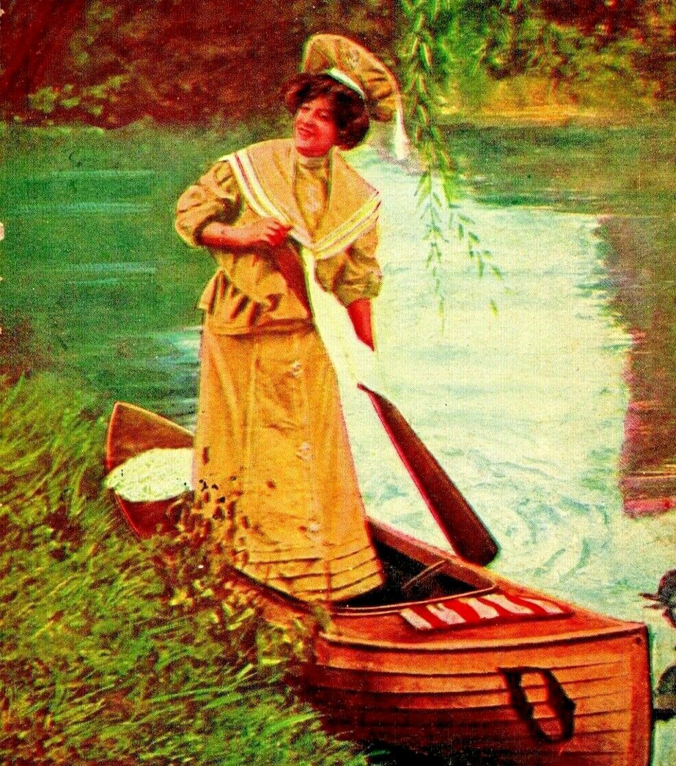Primary image for Young Woman Canoeing 1906 O Benedict DB Postcard