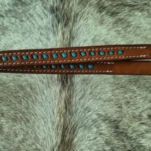 Grewel Western Chestnut Reins Turquoise Lacing Snap Ends 8' long NEW image 3