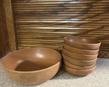 Vintage Ellingers Agatized Wood Bowl Set 6 small bowls 1 large bowl Sala... - $37.04